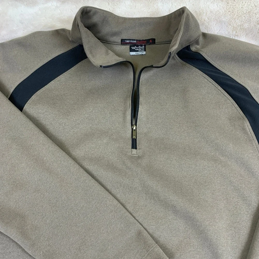 Nike Tiger Woods Collection Mens XL 1/4 Zip Pullover Golf Shirt Olive Black‎ XL